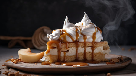 Delicious apple dessert with pudding cream : Generative AIの素材