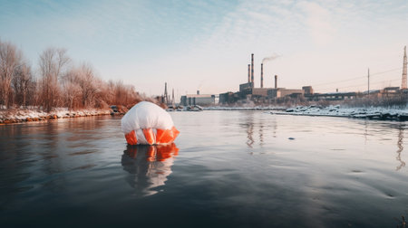big chunk of ice in the river on a winter day near a coast : Generative AIの素材