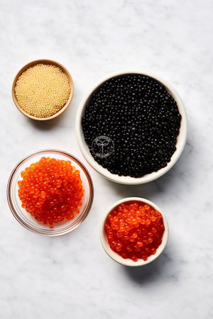 red caviar on a white board with dry spices : Generative AIの素材