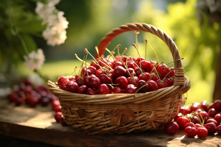 fresh cherries in a wicker basket : Generative AIの素材