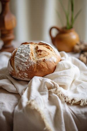 Freshly homemade wholemeal bread Homemade bread with wholemeal flour Selective focus : Generative AIの素材