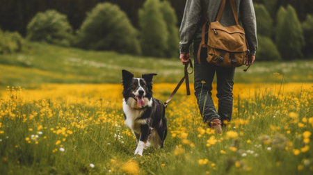 dog walking on summer meadow : Generative AIの素材