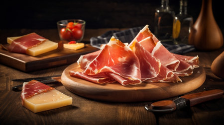 appetizer cheese prosciutto and pepper : Generative AIの素材