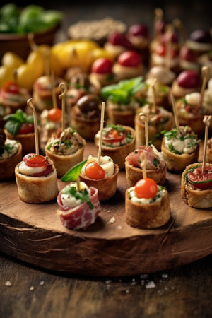 canapes of rolled meat with vegetables : Generative AIの素材