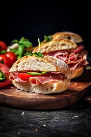 small sandwiches on the wooden background : Generative AIの素材