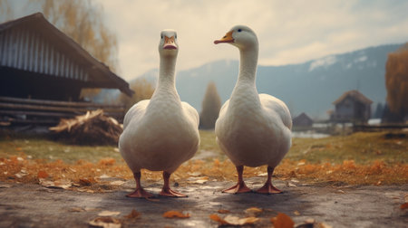 Two white ducks : Generative AIの素材