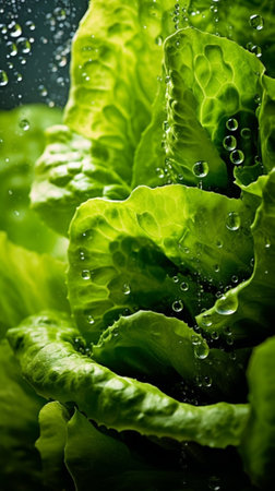lettuce plants with drops of water and water spray : Generative AIの素材