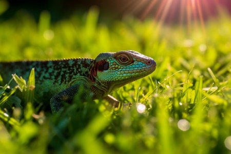 A common wall lizard podarcis muralis basking in the sun : Generative AIの素材