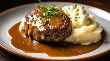 Beefsteak with mashed potatoes and spices : Generative AIの素材