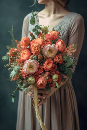 Big luxury armful of flowers in womans hands : Generative AIの素材