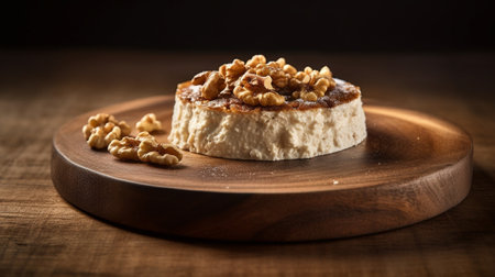 Cheese cake with hazelnuts on wood background : Generative AIの素材