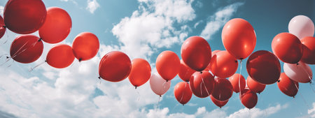 Bunch of red balloons on a blue sky : Generative AIの素材