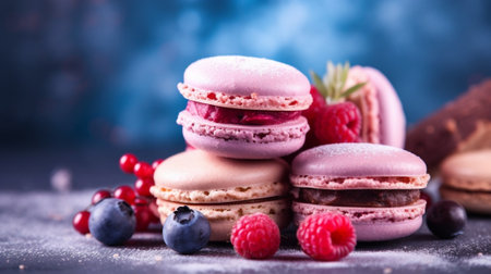 Colorful French Macaroons with cherry : Generative AIの素材