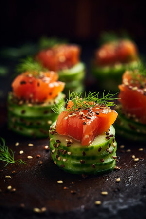 Canapes With Salmon Spicy Salad and Vegetables : Generative AIの素材