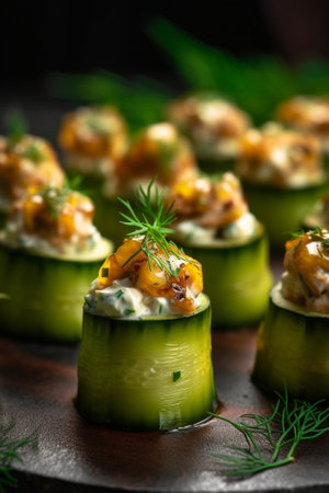 Cucumber Stuffed with Feta Herbs Sunflower seeds Sour Cream and dill : Generative AIの素材