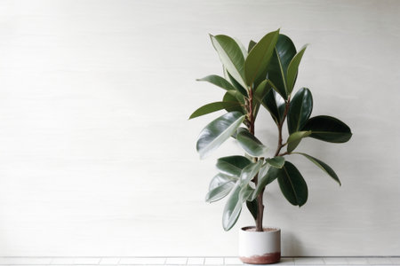 Ficus pumila climbing on white wall : Generative AIの素材