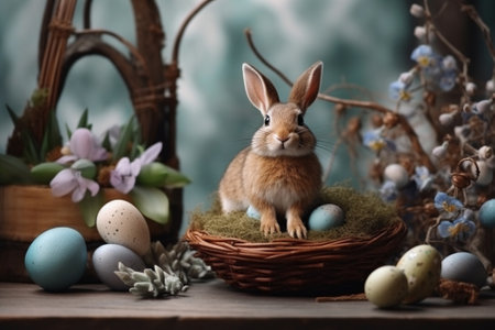 Easter decoration with rabbit and eggs : Generative AIの素材