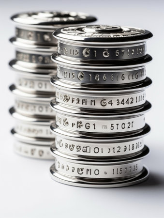 Collection of Thee Vintage Silver Calibration Weights on White Background : Generative AIの素材