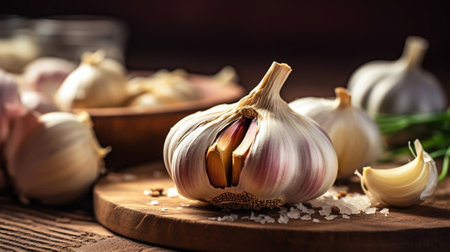 Garlic in a wooden spoon : Generative AIの素材