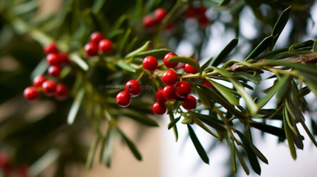 Mistletoe Christmas decoration with berries ivy and cones : Generative AIの素材