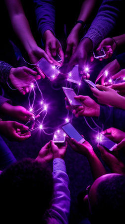 People holding their smart phones and photographing with flash : Generative AIの素材