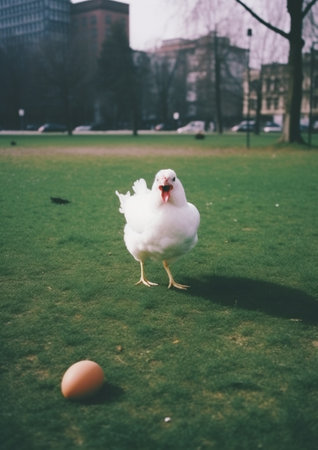 Little chicken and egg on the grass : Generative AIの素材
