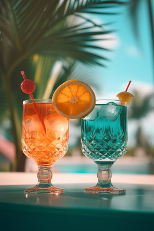 Two cocktails in glasses : Generative AIの素材