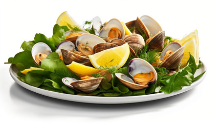 Seafood Salad Salad with shrimp mussels scallops in the shell : Generative AIの素材