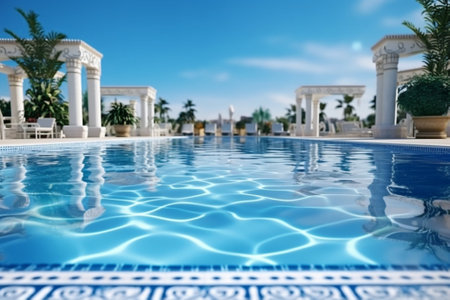 Swimming pool in touristic resort during summer time : Generative AIの素材
