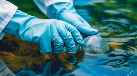 Males doctors hands washing with foam under the water stream Copy space : Generative AIの素材