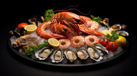 Roasted Mixed Seafood Contain Mussels prawns salmon : Generative AIの素材