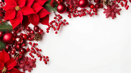 Red poinsettia flower and pinecones : Generative AIの素材