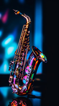 Saxophone Instrument on the dark Stage : Generative AIの素材