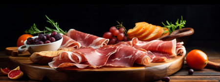beautifully arranged appetizer different types of ham and sausage : Generative AIの素材