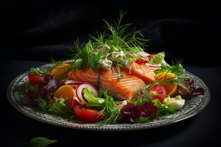 Salad with smoked salmon and Zucchini : Generative AIの素材