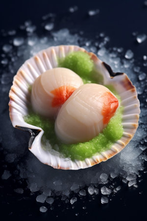 Seafood Shellfish Raw scallops with vegetables : Generative AIの素材
