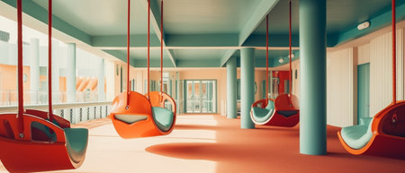 Set of red swings on modern kids playground : Generative AIの素材
