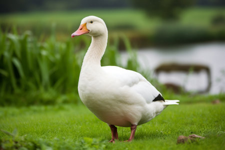 White duck walking on the grass : Generative AIの素材