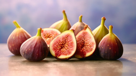 Whole figs on top of a teak garden table : Generative AIの素材