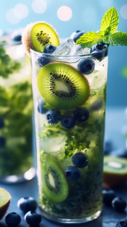 Summer green and blue cocktails : Generative AIの素材