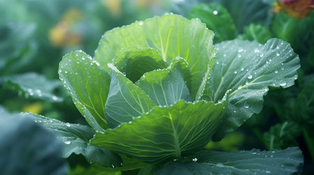 Young cabbage plant in garden : Generative AIの素材