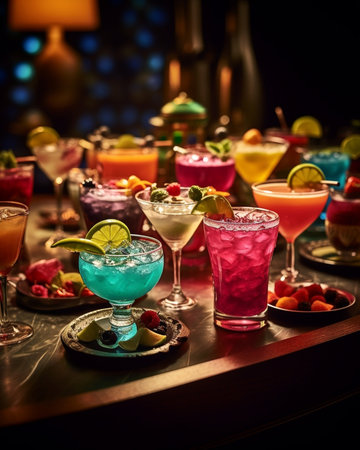 a group of cocktails on a wooden rack : Generative AIの素材