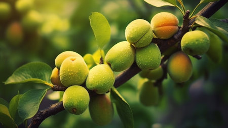 young fruit apricot on tree : Generative AIの素材
