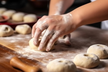baby hands roll out the dough for Christmas cookies Copy space : Generative AIの素材