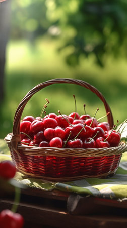 fresh cherries in a wicker basket : Generative AIの素材