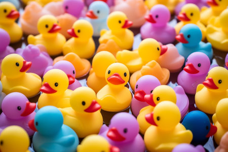 colorful rubber ducks at the pool : Generative AIの素材