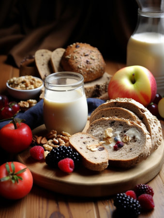 bites of fresh fruit cheese and nuts : Generative AIの素材