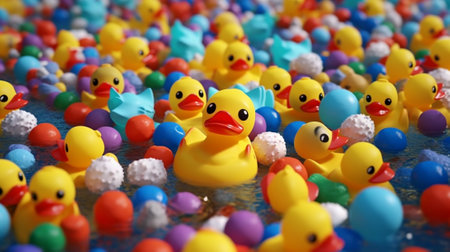 colorful rubber ducks at the pool : Generative AIの素材