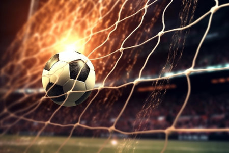 football goal net during the game selective focus football players in blur : Generative AIの素材