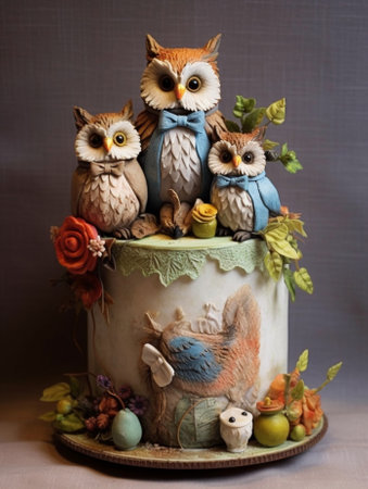 childrens cake with shape of owl on it side : Generative AIの素材